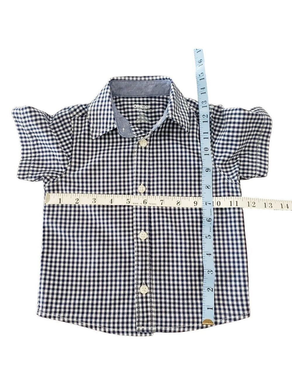 OshKosh Boys 18M Blue Gingham Button Up Shirt Short Sleeve - Picture 7 of 8